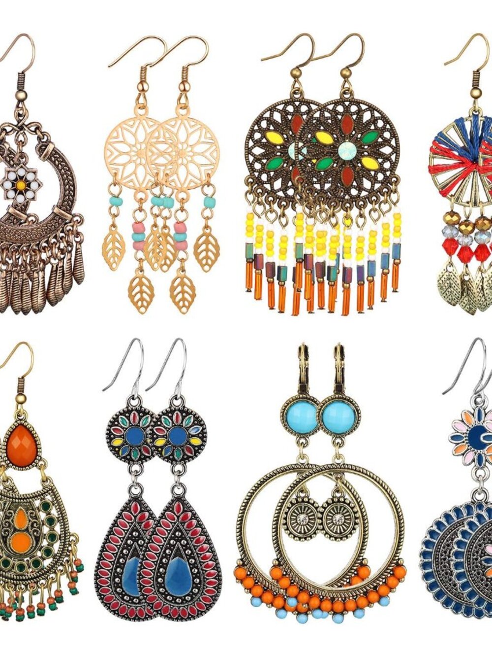 8 Pairs Boho Earrings for Women Vintage Drop Dangle Earrings Set Indian Retro Bo